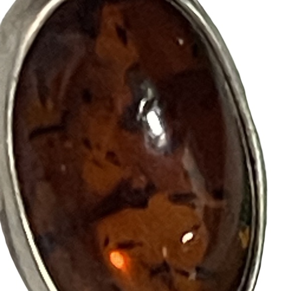 Vintage Modernist 925 Sterling Silver Large Amber Domed Ring - Sz 8 - Picture 3 of 9